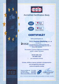 Certifikát - Systém manažérstva ISO 14001:2015, ISO 45001:2018 (udelený v 12/2023 s platnosťou do 12/2026) SK