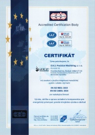 Certificate - Quality Management System ISO 9001:2015 (in 12/2020 with validity till 12/2023) SK