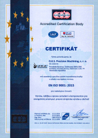 Certifikát - Systém manažérstva kvality ISO 9001:2015 (udelený v 12/2023 s platnosťou do 12/2026) SK